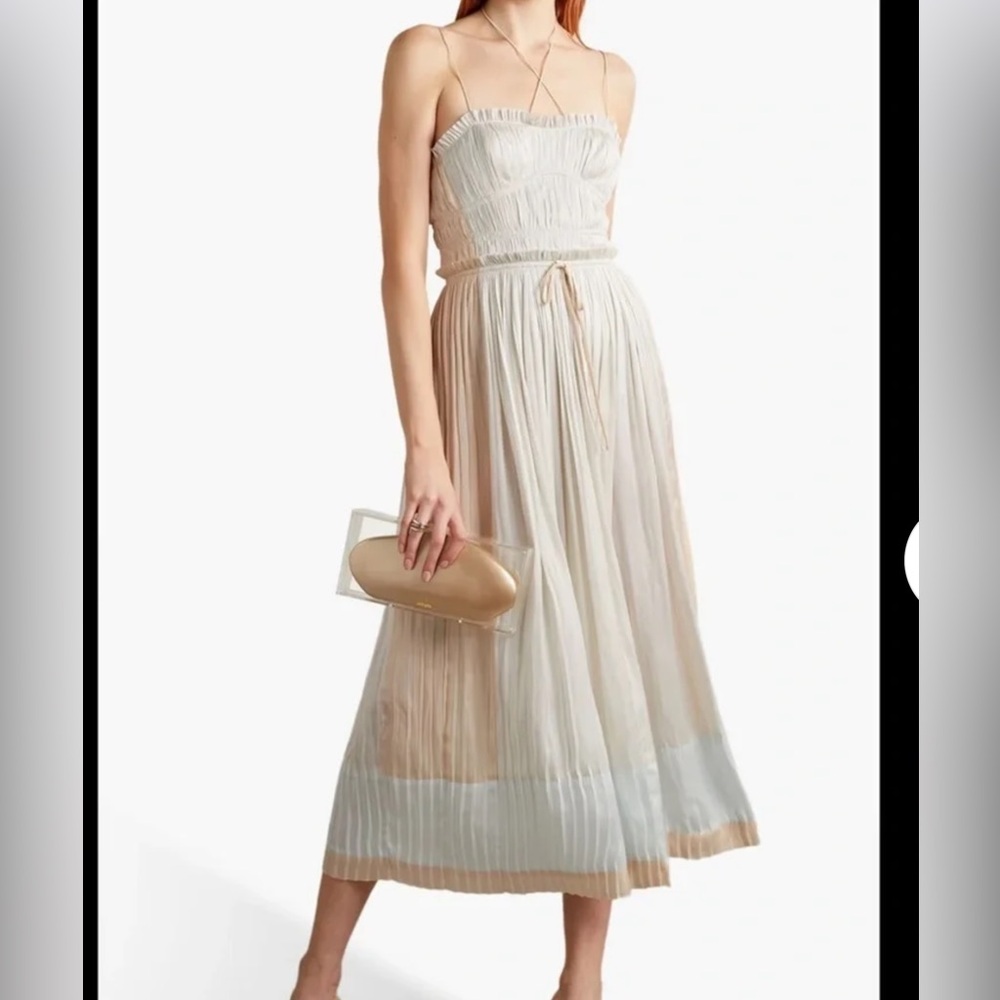 Ulla Johnson Neveah plissé-satin midi dress Sz 16
